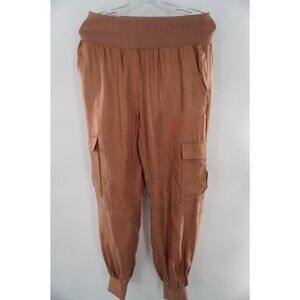 Cinq A Sept Giles Satin Cargo Jogger Pants Womens Sz S Khaki Taupe Luxury Casual